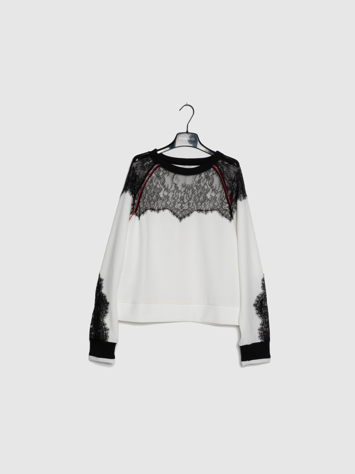 Pinko Sweater com Renda em Branco e Preto