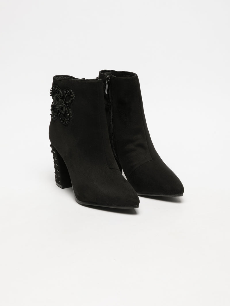 Cafè Noir Black Studded Ankle Boots