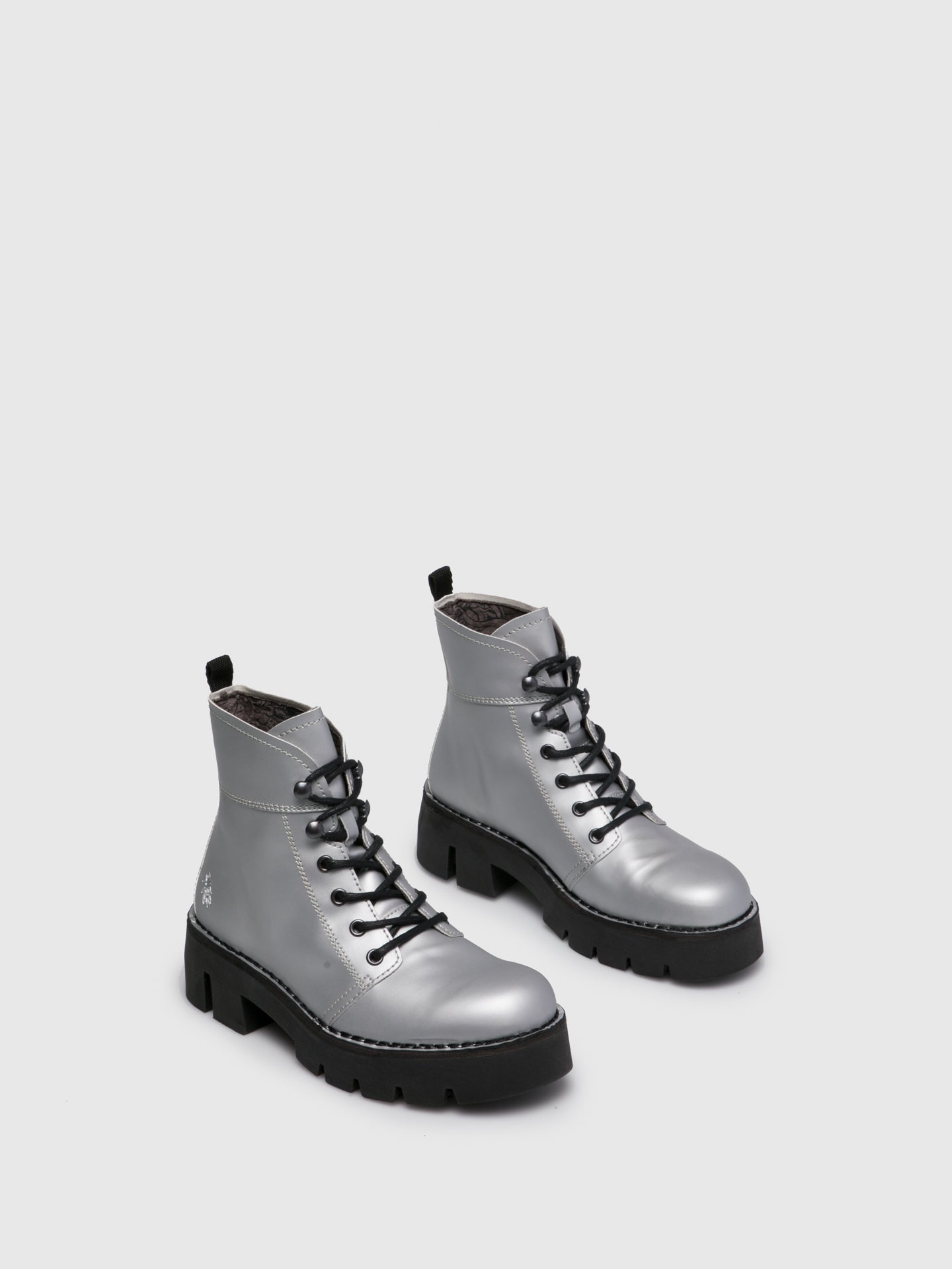 Fly London Silver Lace-up Ankle Boots