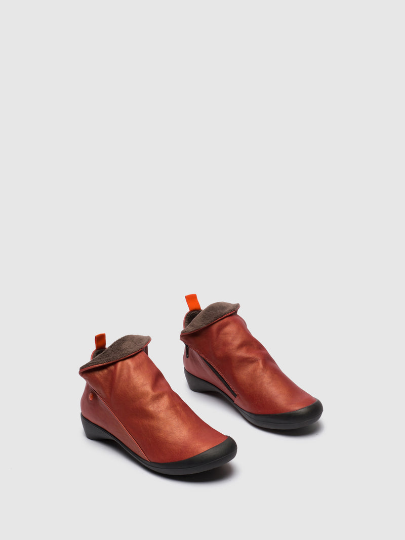 Softinos Red Leather Zip Up Ankle Boots